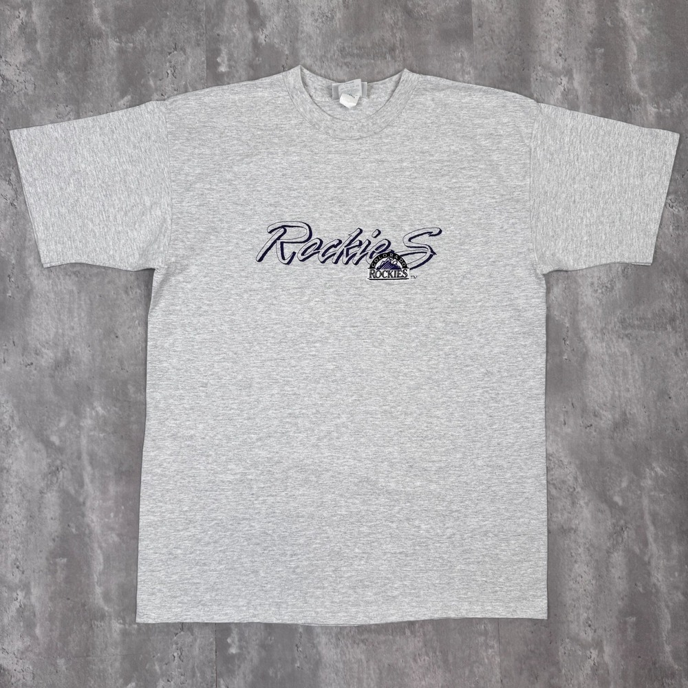 Vintage Colorado Rockies T-Shirt Men's Large Gray MLB Baseball Sports Antigua
